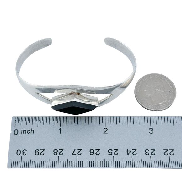 Vintage Mexic Taxco TL-63 Sterling Silver 950 Onyx Cuff Bracelet 6.5" - Picture 7 of 8